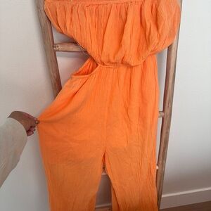 Free People Vibrant Orange Jumpsuit